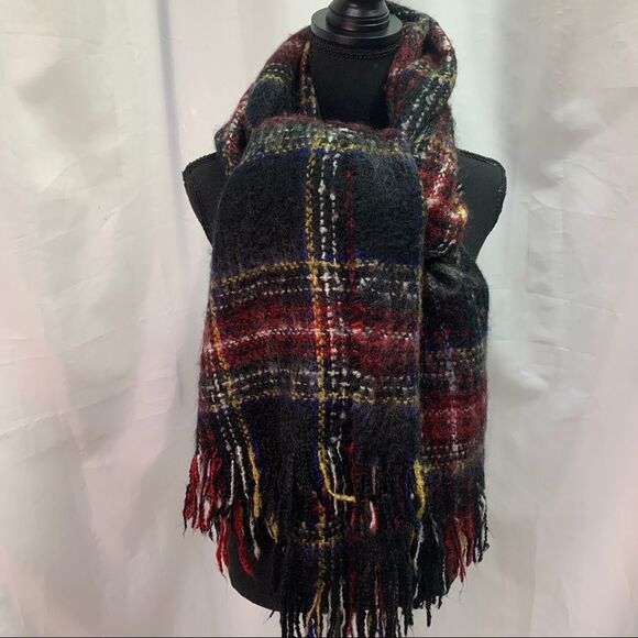 Steve Madden black red yellow blue warm soft fall winter unisex blanket scarf - Picture 5 of 9